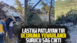 Uçuruma yuvarlanan tırın sürücüsü yaralı kurtuldu