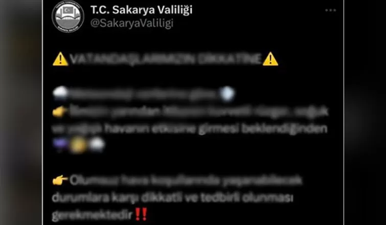 Valilikten kuvvetli fırtına ve sağanak yağış uyarısı
