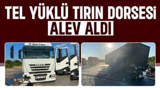 Yabancı plakalı tırın dorsesi yandı