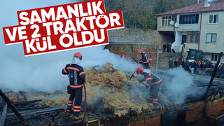 Yangın samanlığı ve 2 traktörü küle çevirdi