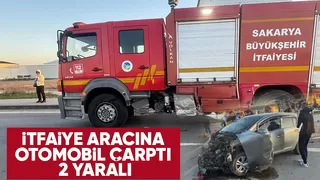 Yangına giden itfaiye aracına otomobil çarptı