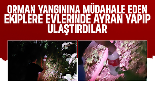 Yangınla mücadele eden ekiplere vatandaştan ayran ikramı