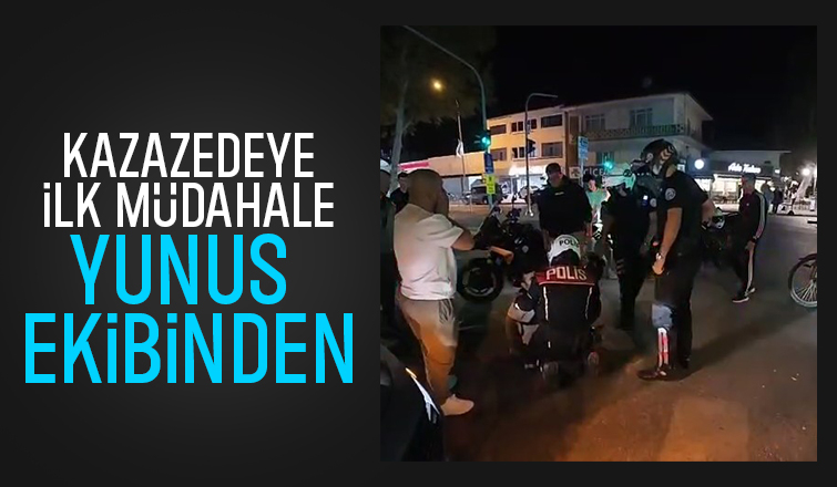 Yaralı bisikletliye ilk müdahaleyi polisler yaptı