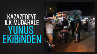 Yaralı bisikletliye ilk müdahaleyi polisler yaptı