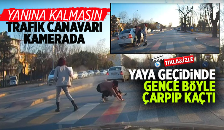 Yaya geçidinde gence çarpıp böyle kaçtı