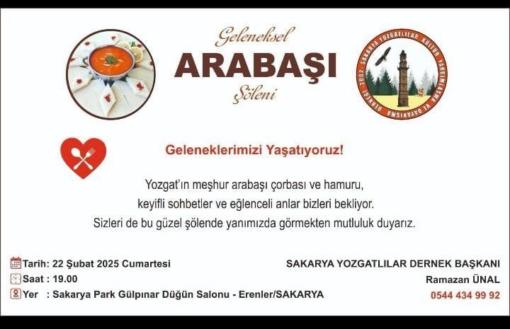 Yozgatlılar Derneği'nden Geleneksel Arabaşı Şöleni Gecesi’ne davet