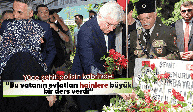 Yüce şehit polisin kabrinde