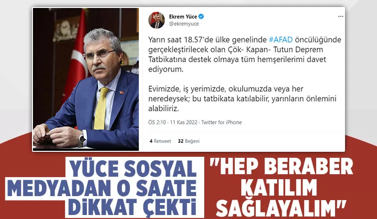 yüce sosyal medyadan o saate dikkat çekti
