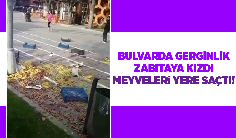 Zabıtaya kızıp meyveleri yere saçtı