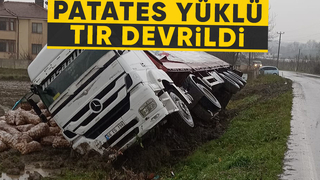 Zincir markete patates taşıyordu, devrildi