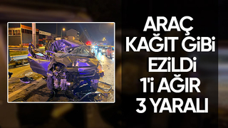 Zincirleme kazaya karışan araç kağıt gibi ezildi: 1’i ağır 3 yaralı